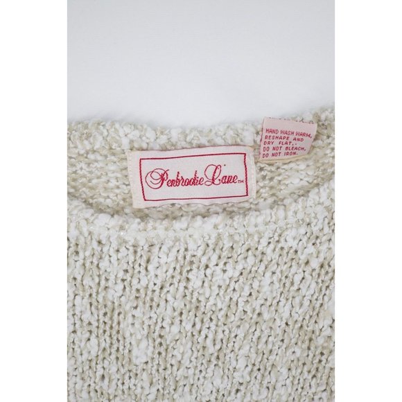 Vintage Penbrooke Lane Beige Floral Long Sleeve Beaded Pearl Accent Sweater L - Picture 5 of 7